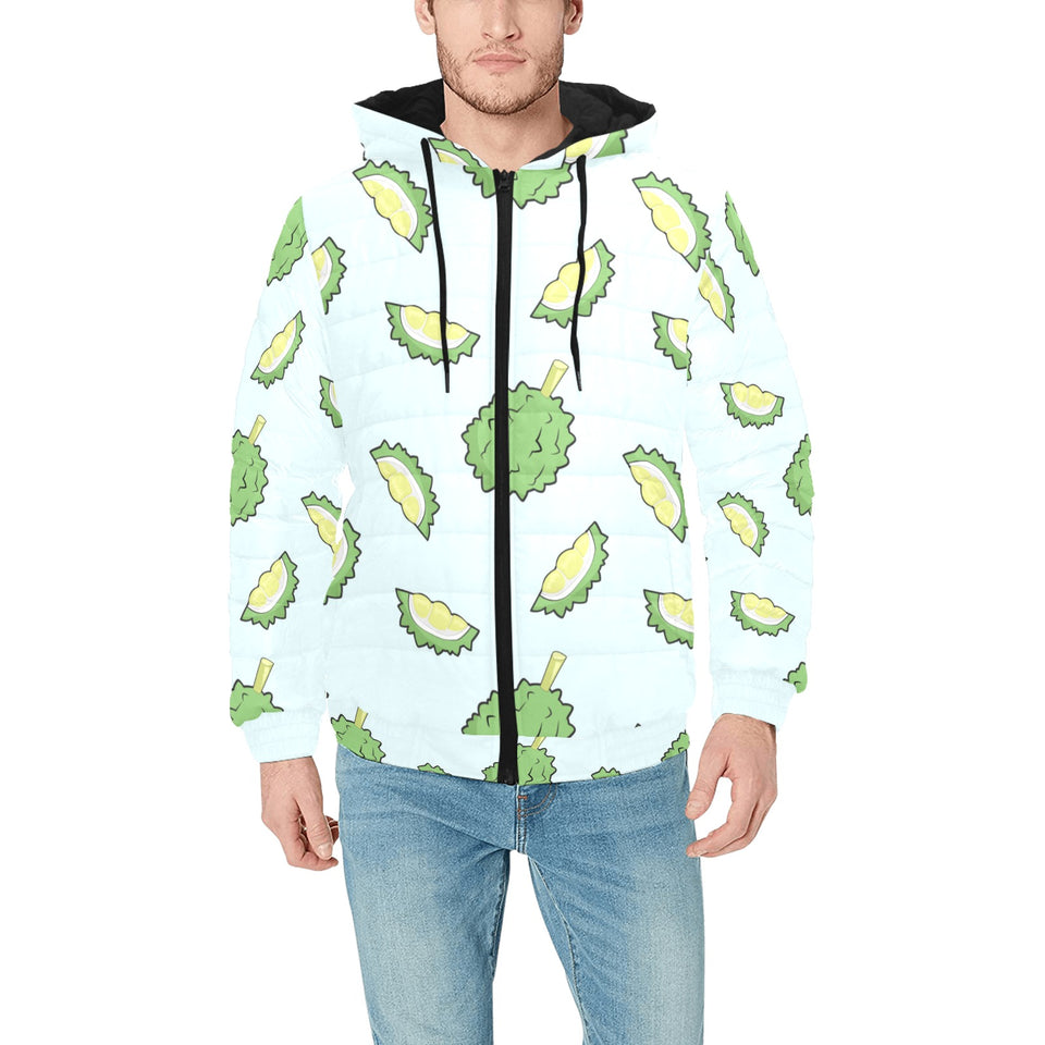 Durian pattern blue background Men's Padded Hooded Jacket