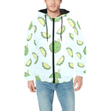 Durian pattern blue background Men's Padded Hooded Jacket