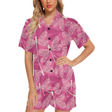 Beautiful dragonfly pink background Women's V-Neck Short Pajama Set