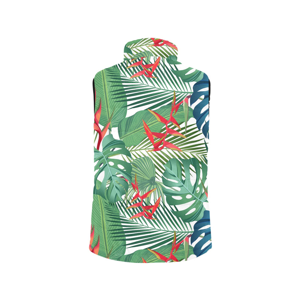 heliconia palm and monstera leaves pattern Women's Padded Vest