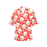 Cute Maneki neko cat red background Women's All Over Print Hawaiian Shirt