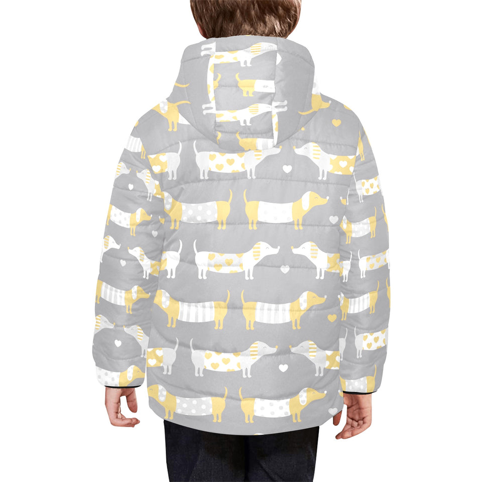 Cute dachshund dog pattern Kids' Boys' Girls' Padded Hooded Jacket