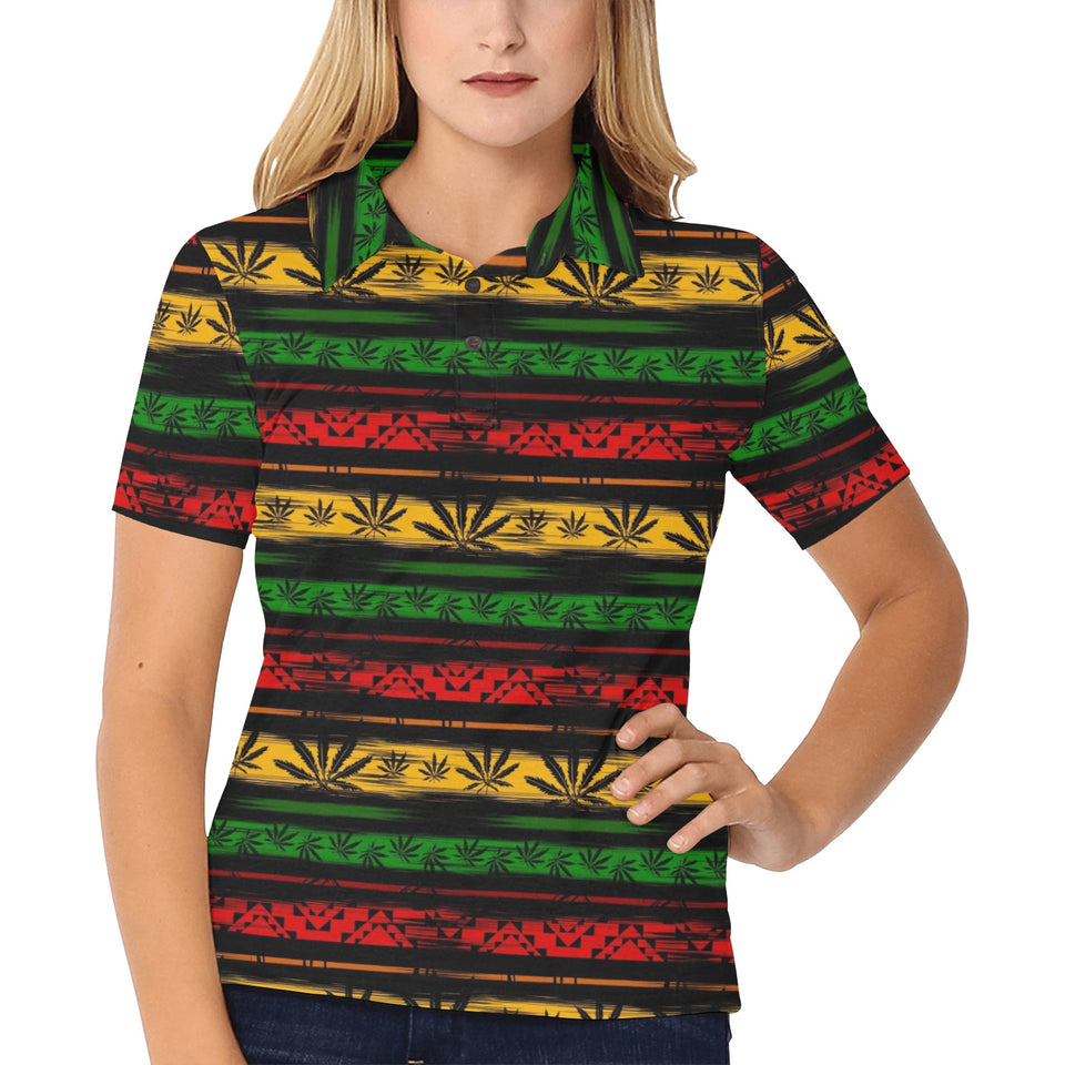 Canabis Marijuana Weed Pattern Print Design 04 Women's All Over Print Polo Shirt