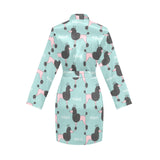 poodle dog green background Women's Long Sleeve Belted Night Robe