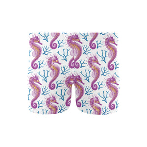 Purple seahorse blue coral pattern Men's Swimming Trunks