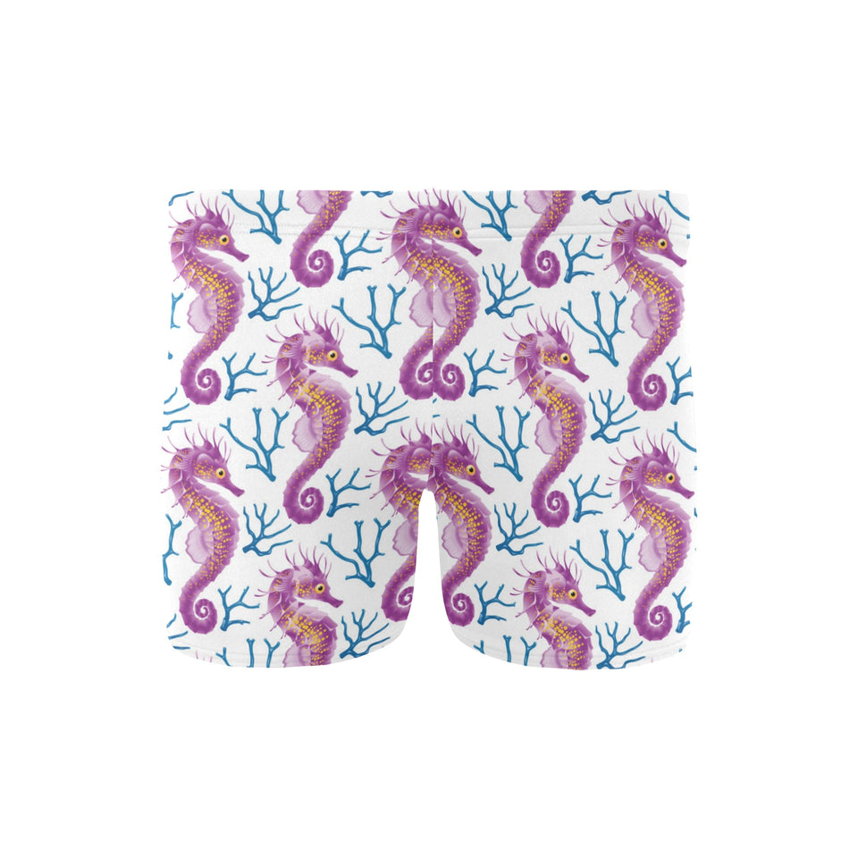 Purple seahorse blue coral pattern Men's Swimming Trunks