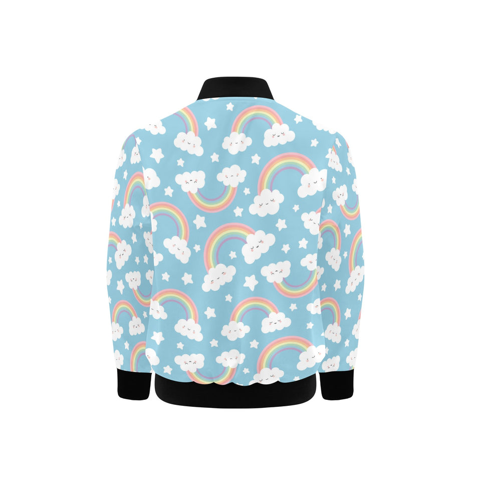 Cute rainbow clound star pattern blue background Kids' Boys' Girls' Bomber Jacket