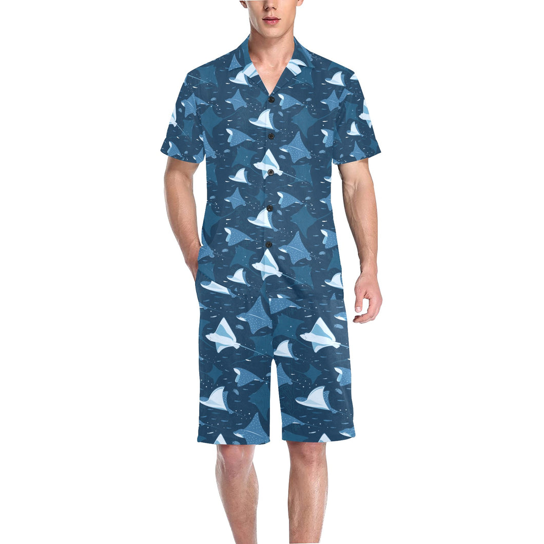 Stingray Pattern Print Design 04 Men's V-Neck Short Pajama Set