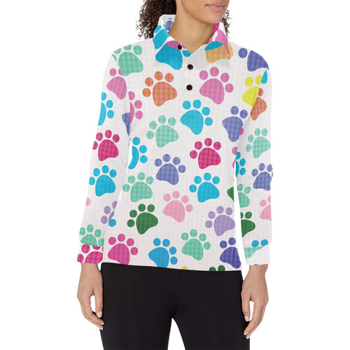 Dog Paws Pattern Print Design 01 Women's Long Sleeve Polo Shirt
