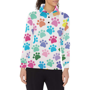 Dog Paws Pattern Print Design 01 Women's Long Sleeve Polo Shirt