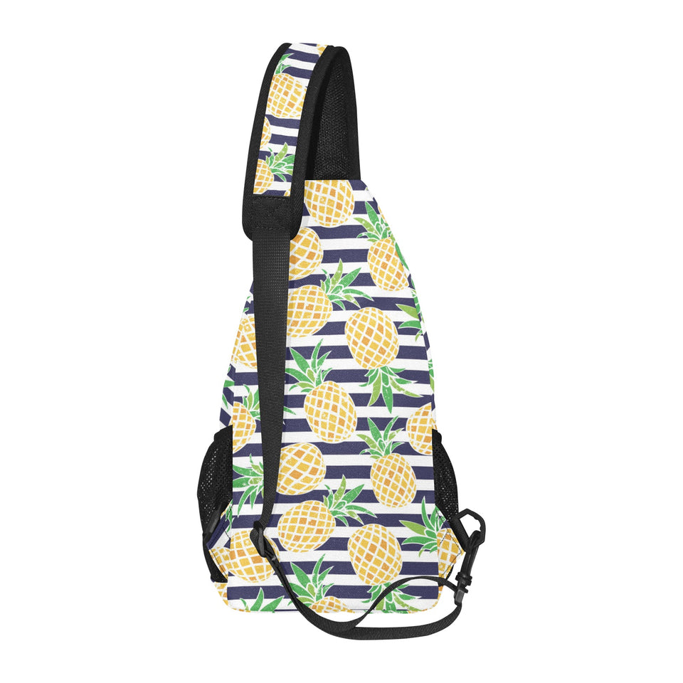 Pineapples pattern striped background All Over Print Chest Bag