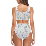Hand painting Watercolor Lavender Chest Bowknot High Waisted Bikini Swimsuit