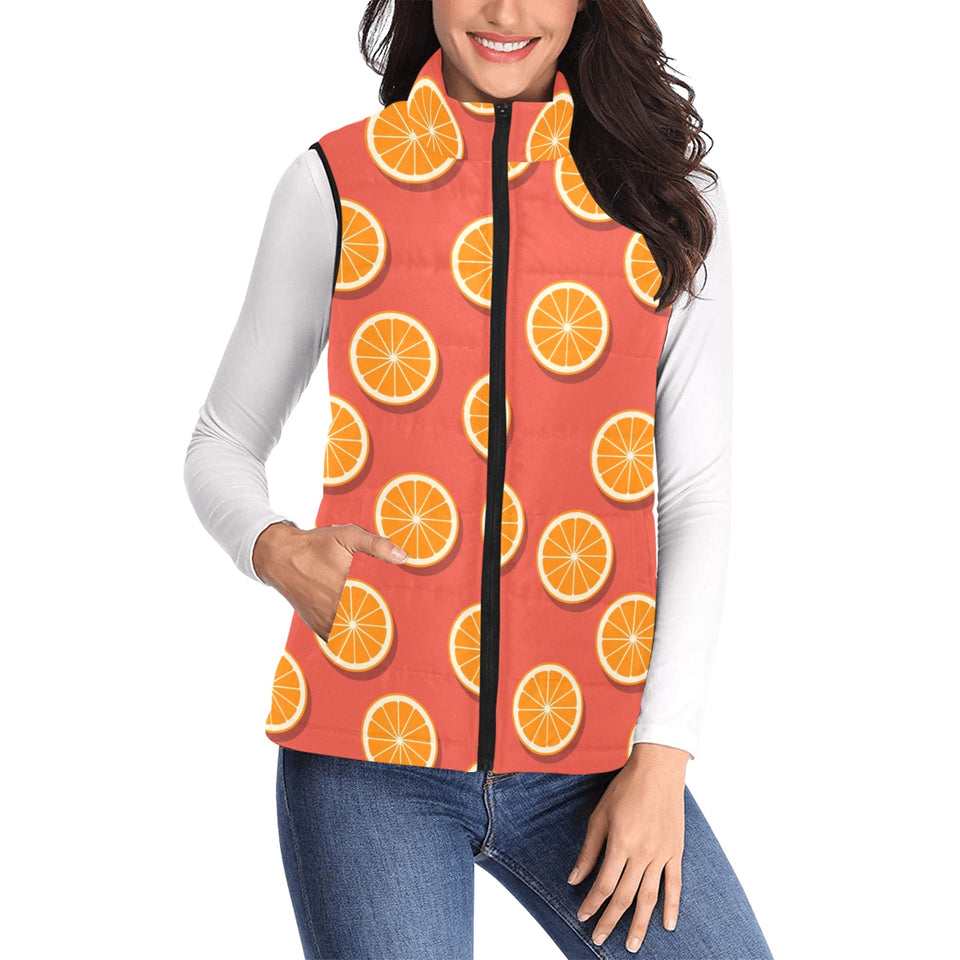 Oranges pattern red background Women's Padded Vest