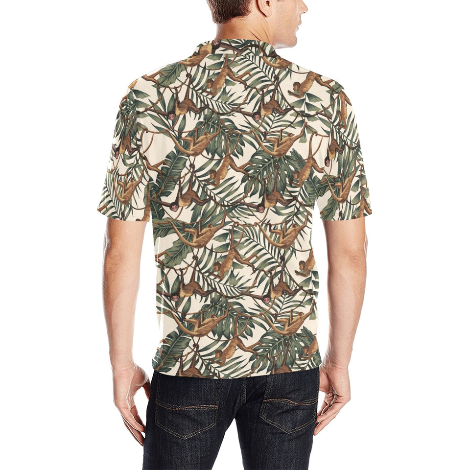 Monkey tropical leaves background Men's All Over Print Polo Shirt