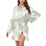 Ginkgo leaves pattern Women's Long Sleeve Belted Night Robe