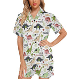 Cute dinosaurs pattern Women's V-Neck Short Pajama Set