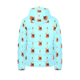 electric guitar pattern light blue background Kids' Boys' Girls' Padded Hooded Jacket