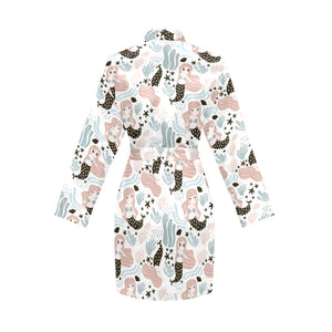 cute mermaid pattern Women's Long Sleeve Belted Night Robe