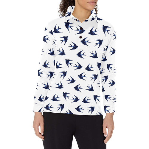 Swallow Pattern Print Design 03 Women's Long Sleeve Polo Shirt