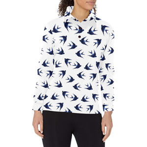 Swallow Pattern Print Design 03 Women's Long Sleeve Polo Shirt