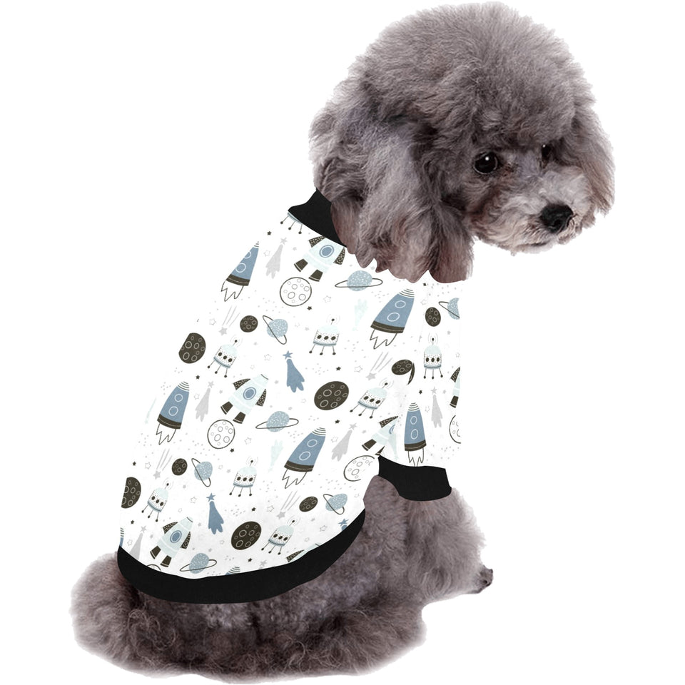 Hand drawn space elements space rocket star planet All Over Print Pet Dog Round Neck Fuzzy Shirt