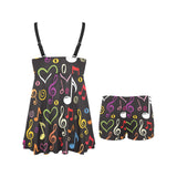 Music Notes Pattern Print Design 02 Chest Sexy Pleated Two Piece Swim Dress