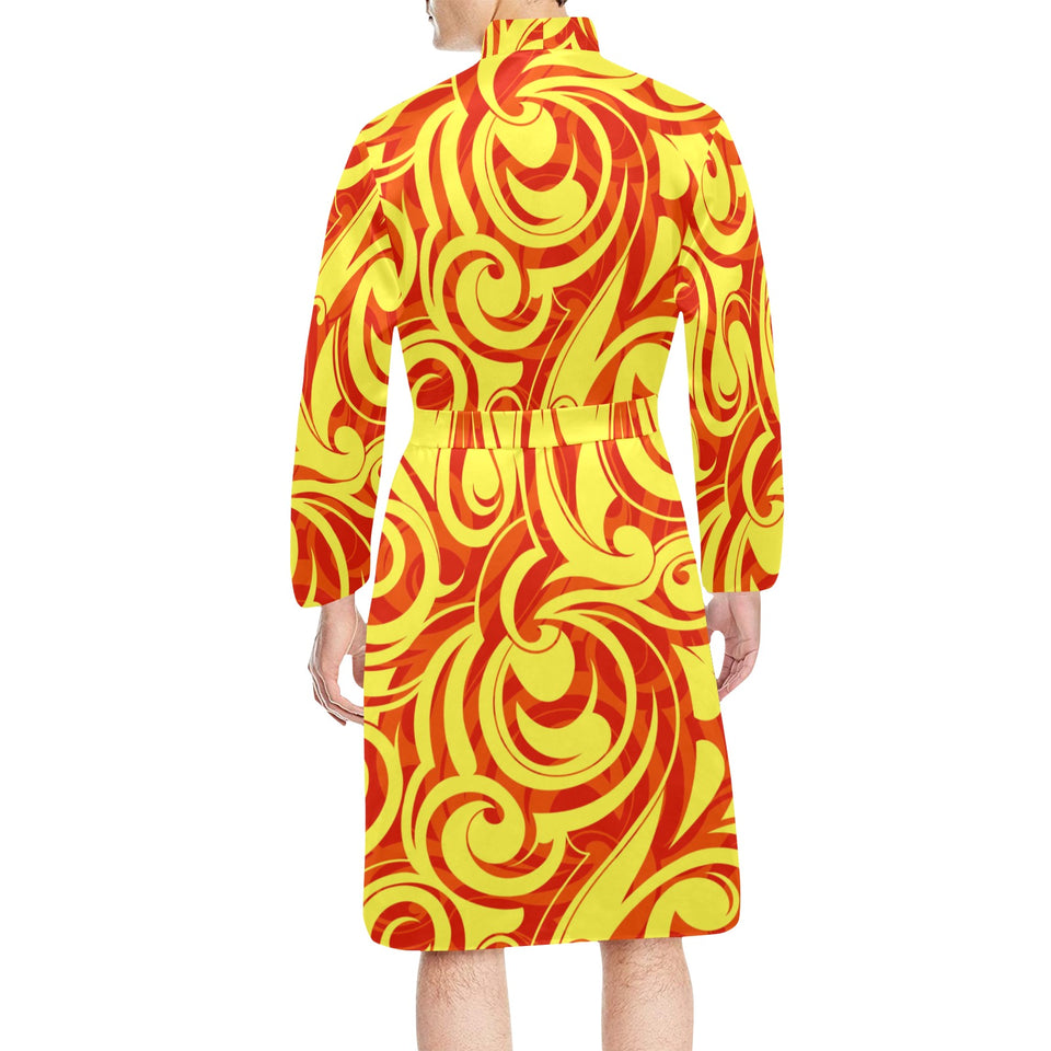 Fire flame design pattern Men's Long Sleeve Belted Night Robe