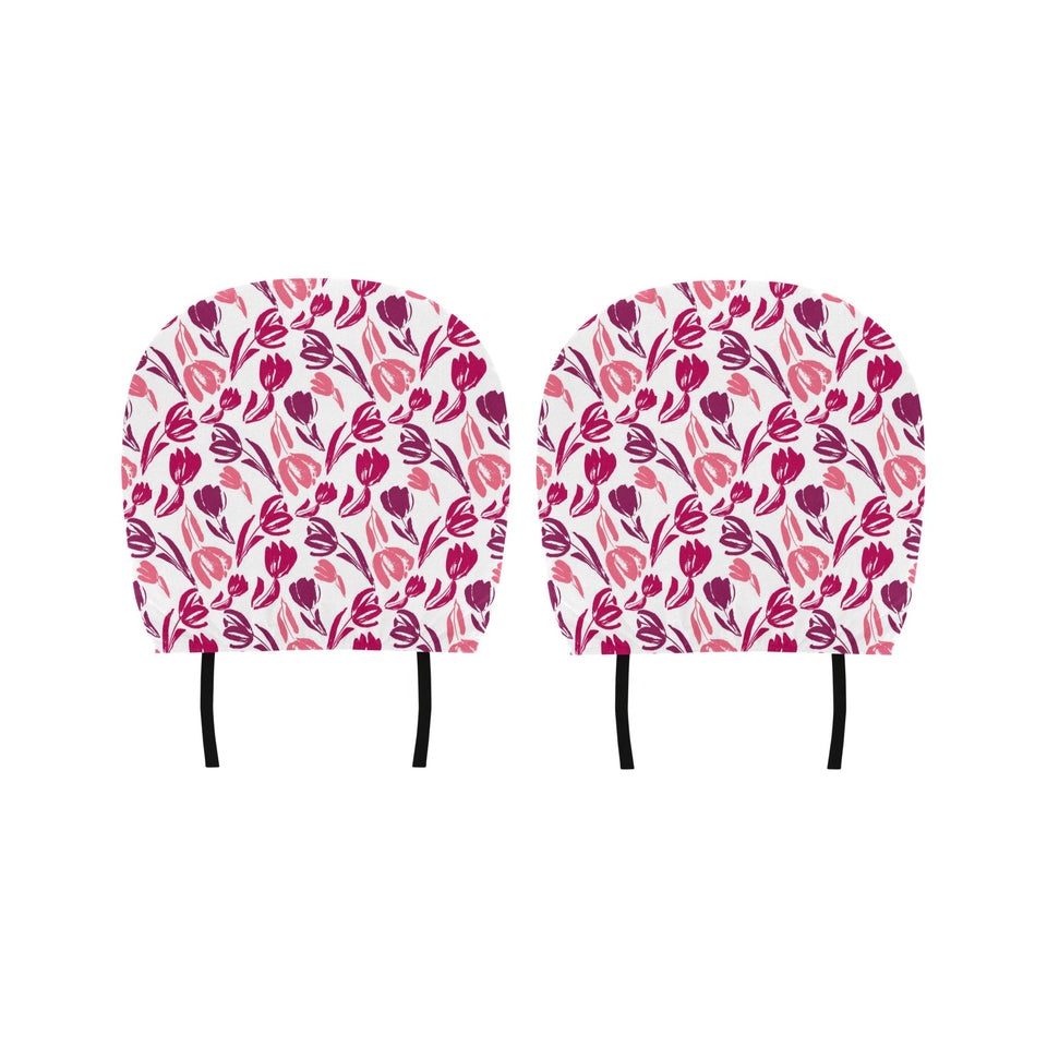pink sketch tulip pattern Car Headrest Cover