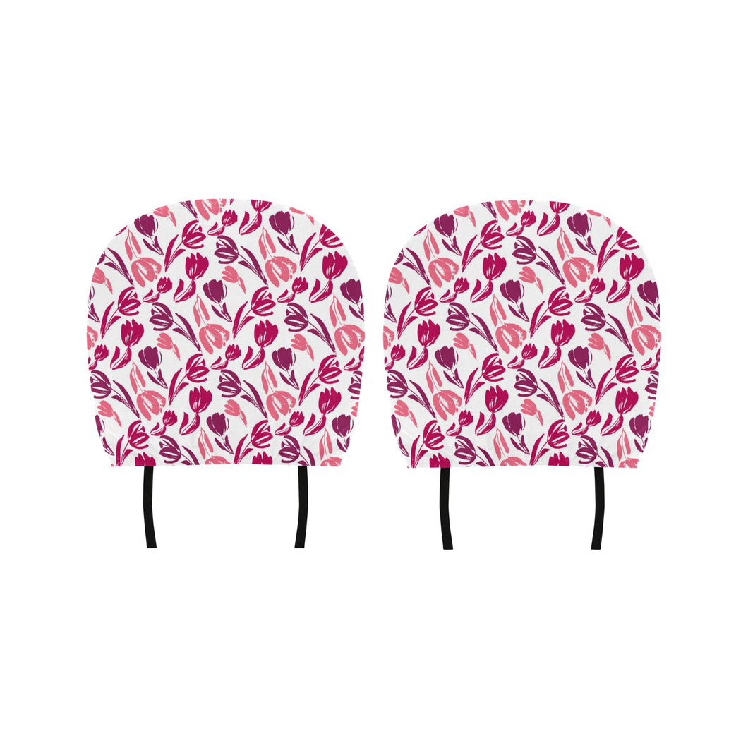 pink sketch tulip pattern Car Headrest Cover