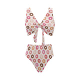 Colorful donut pattern Chest Bowknot High Waisted Bikini Swimsuit
