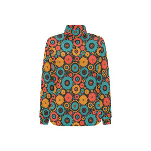 Gear Pattern Print Design 01 Women's Long Sleeve Polo Shirt