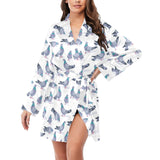 Pigeon Pattern Print Design 03 Women's Long Sleeve Belted Night Robe