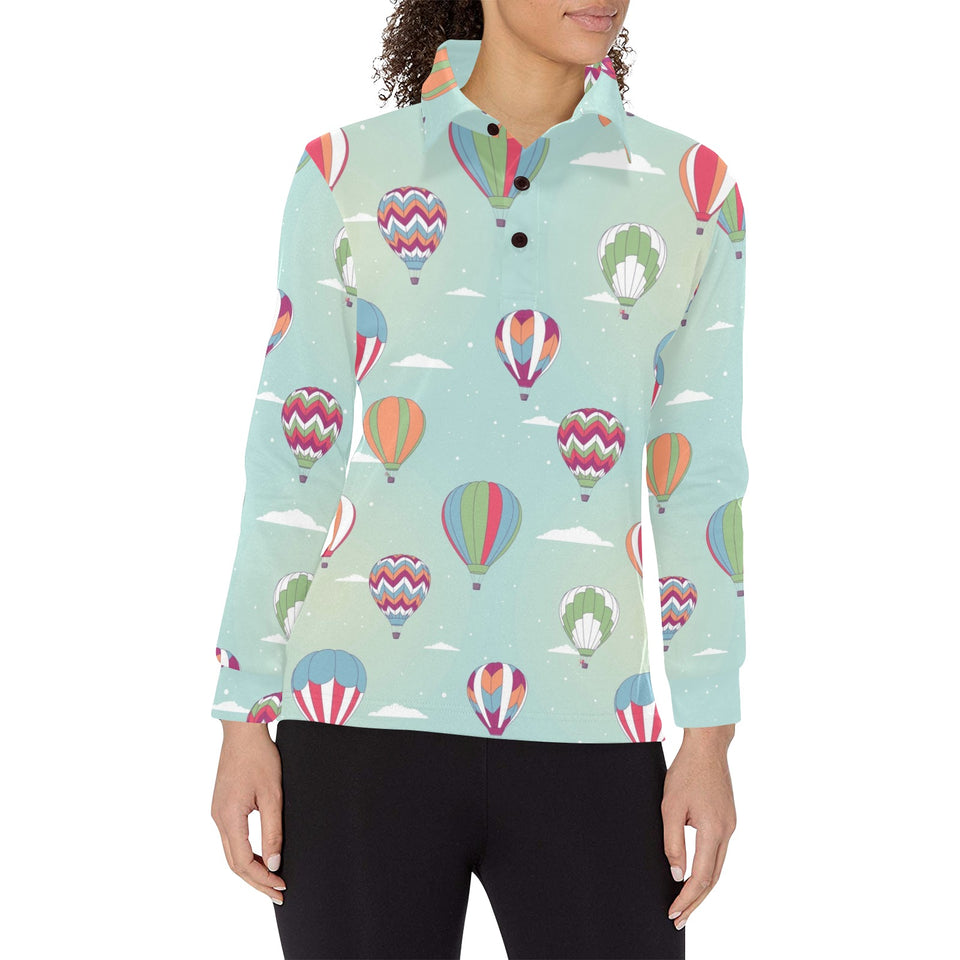 Hot Air Balloon design Pattern Women's Long Sleeve Polo Shirt