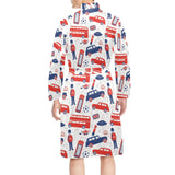 British Pattern Print Design 03 Men's Long Sleeve Belted Night Robe
