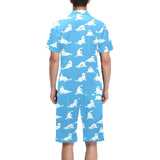 Cute sea lion seal pattern background Men's V-Neck Short Pajama Set