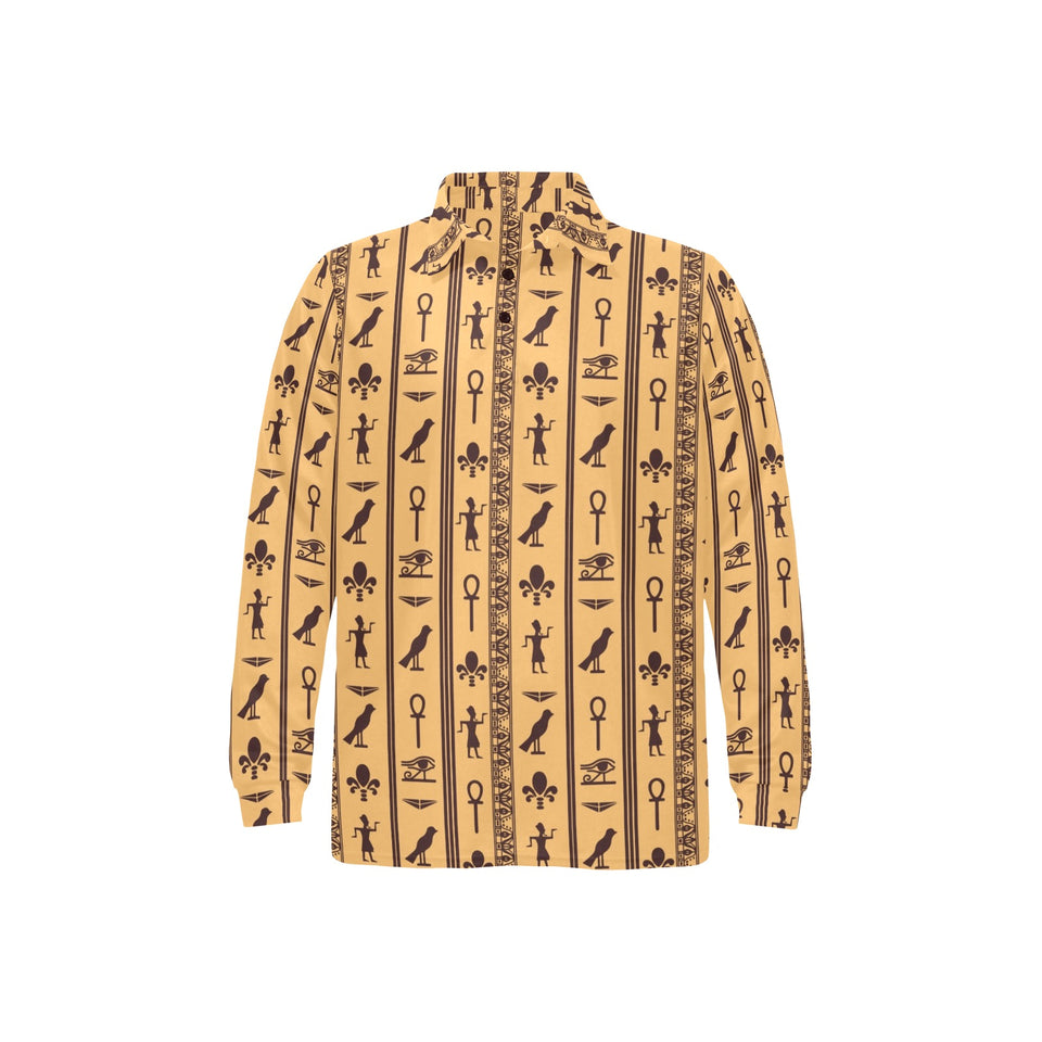 Egypt Hieroglyphics Pattern Print Design 02 Men's Long Sleeve Polo Shirt