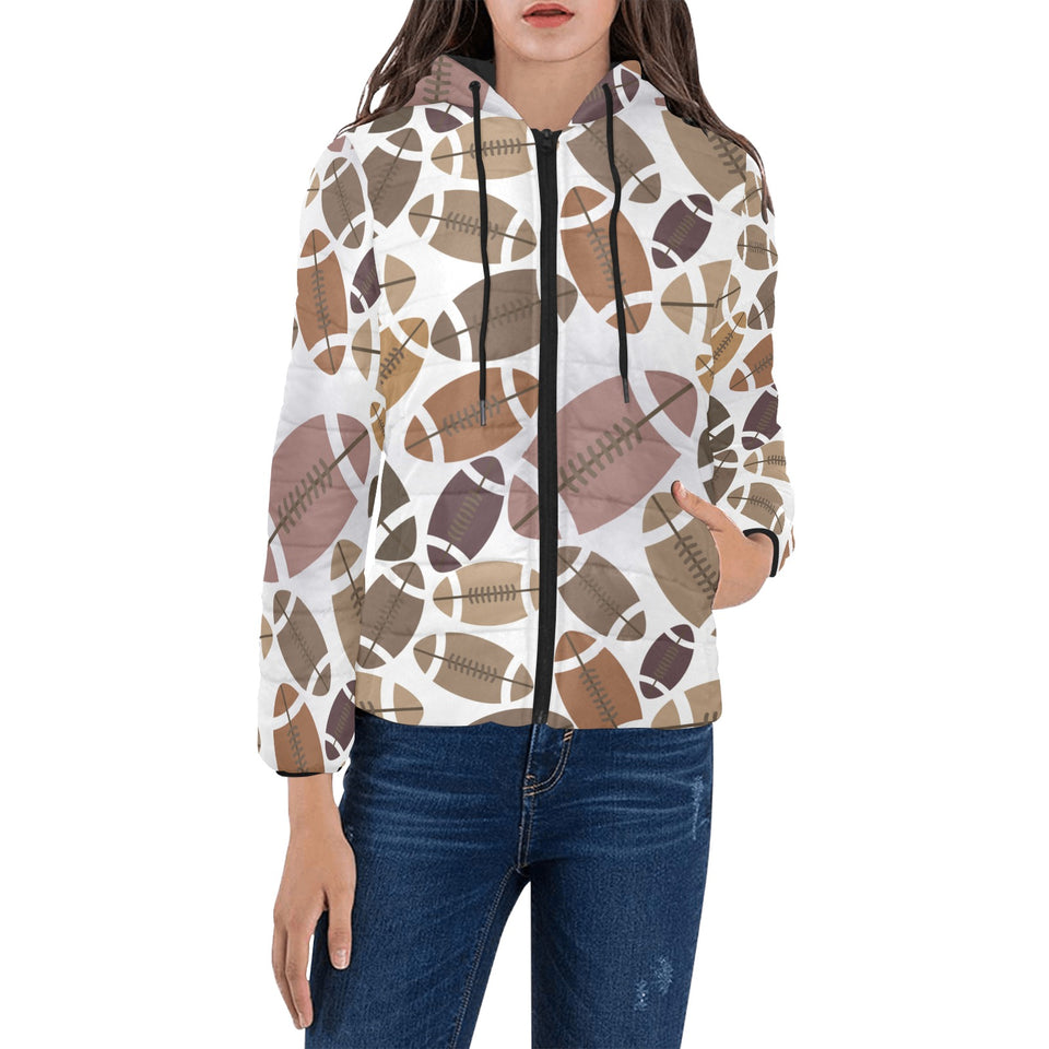 American football ball pattern Women's Padded Hooded Jacket