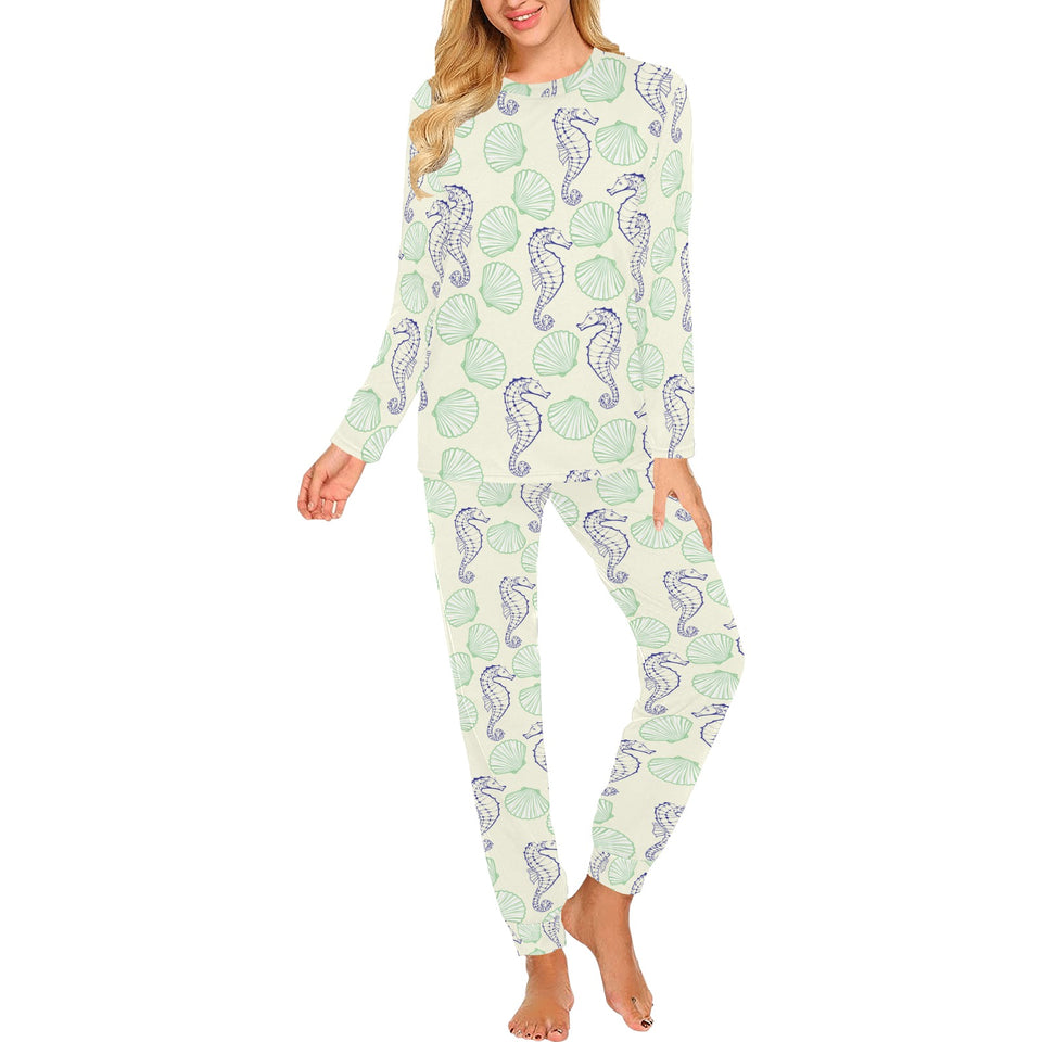 Seahorse shell pattern Women's All Over Print Pajama Set