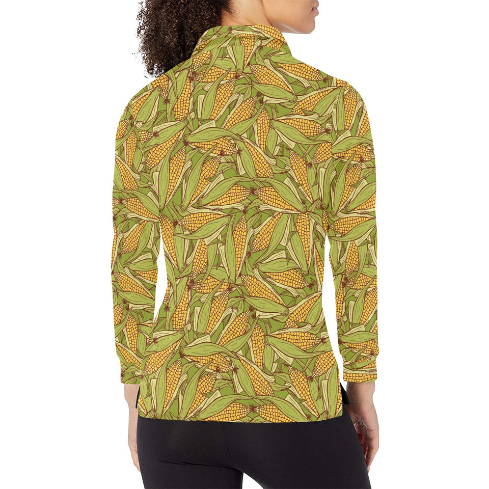 Corn Pattern Print Design 01 Women's Long Sleeve Polo Shirt