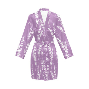 Lavender flowers purple pattern Women's Long Sleeve Belted Night Robe