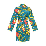 French fries red paper box pattern Women's Long Sleeve Belted Night Robe