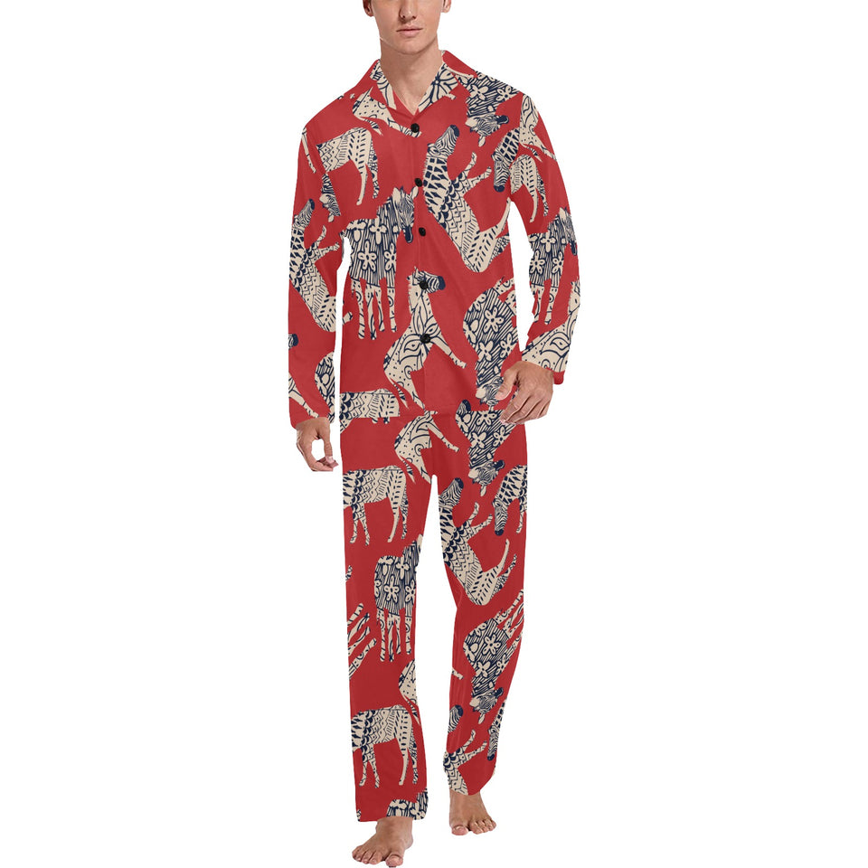 Zebra abstract red background Men's Long Pajama Set