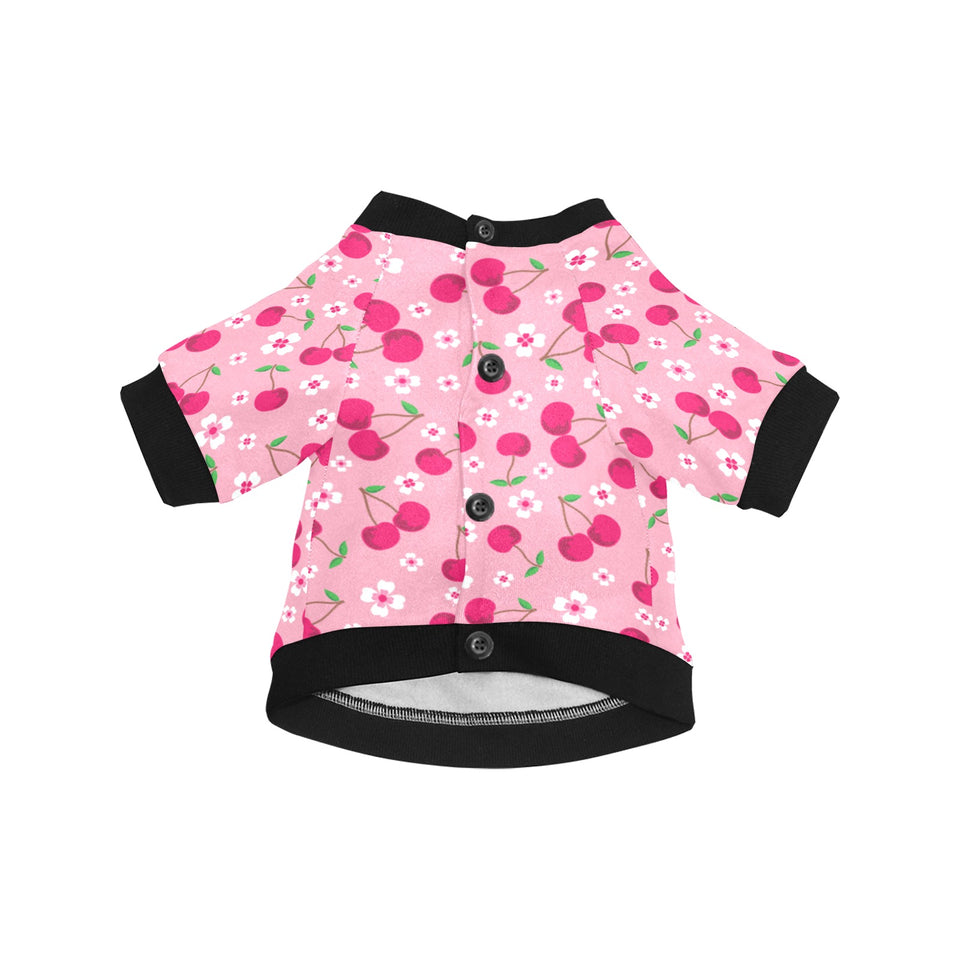 cherry flower pattern pink background All Over Print Pet Dog Round Neck Fuzzy Shirt