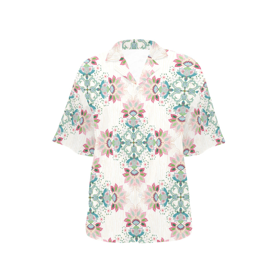 Square floral indian flower pattern Women's All Over Print Hawaiian Shirt