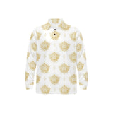 Gold Ornamental lotue waterlily symbol pattern Men's Long Sleeve Polo Shirt