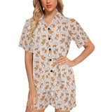 Cute Corgis Pattern pink background Women's V-Neck Short Pajama Set