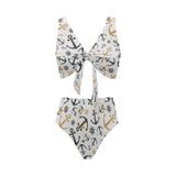 Anchors Rudders pattern Chest Bowknot High Waisted Bikini Swimsuit