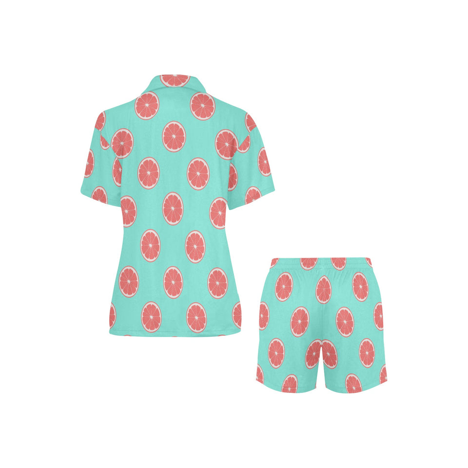 Grapefruit green background Women's V-Neck Short Pajama Set