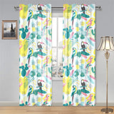 Cute parrot toucan flamingo cactus exotic leaves p Gauze Curtain