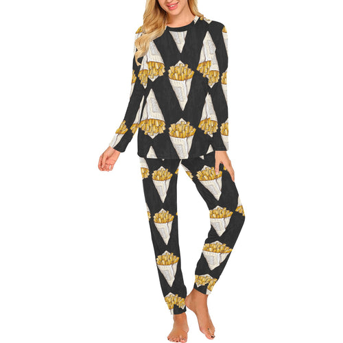French fries dark background Women's All Over Print Pajama Set